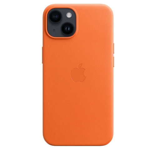 Кожаный чехол Leather case Apple MagSafe для iPhone 14 Orange / Оранжевый