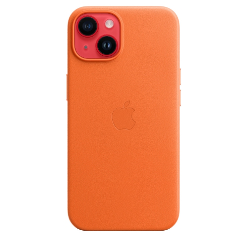 Кожаный чехол Leather case Apple MagSafe для iPhone 14 Orange / Оранжевый