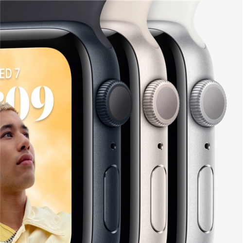 Часы Apple Watch SE 2022, 44 мм, корпус из алюминия цвета «сияющая звезда», спортивный ремешок цвета «сияющая звезда», размер M/L (MNTE3)
