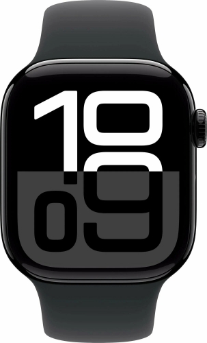 Часы Apple Watch Series 10, 42 мм, корпус из алюминия цвета «чёрный оникс», спортивный ремешок чёрного цвета, размер S/M (MWWE3)
