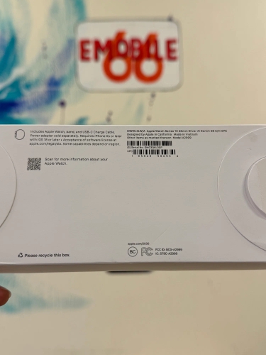 Часы Apple Watch Series 10, 46 мм, корпус из алюминия серебристого цвета, спортивный ремешок джинсового цвета, размер S/M (MWWL3)