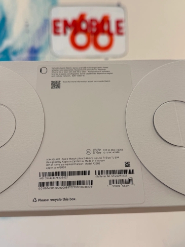 Часы Apple Watch Ultra 2 2024 Cellular, 49 мм, корпус из титана натурального цвета, ремешок Ocean band цвета «голубой лёд» (MYT03+MXTF3)