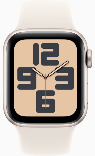 Часы Apple Watch SE 2024, 40 мм, корпус из алюминия цвета «сияющая звезда», спортивный ремешок цвета «сияющая звезда», размер S/M (MXEF3)