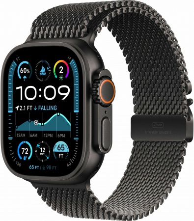 Часы Apple Watch Ultra 2 2024 Cellular, 49 мм, корпус из титана чёрного цвета, миланский браслет чёрного цвета, размер L (MX5V3)